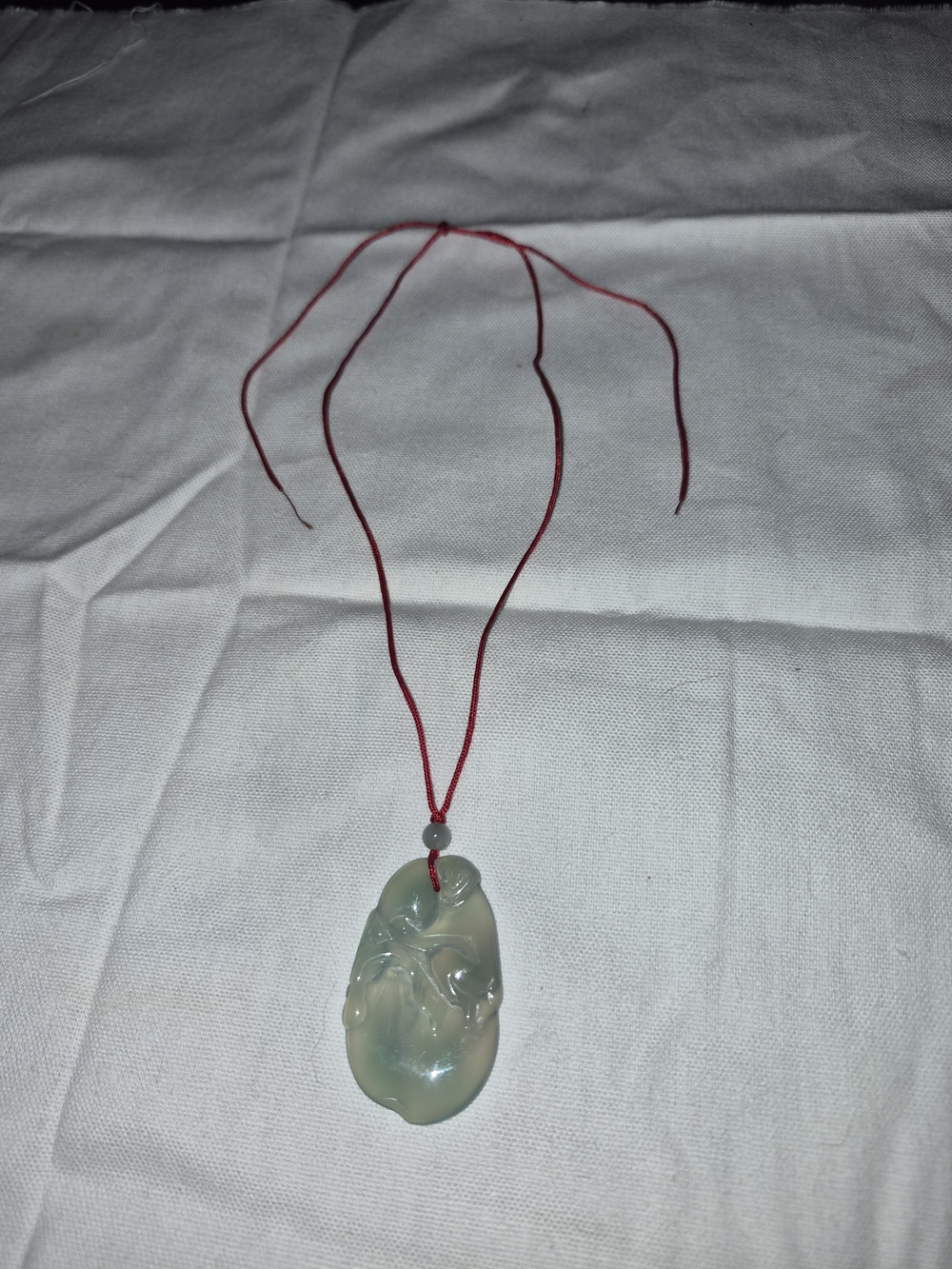 Carved Light Green Jade Pendant Necklace with Red Cord - Women's Jewelry